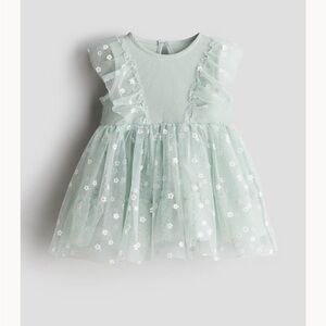 ISO H&M Green Patterned Tulle Dress with Flowers